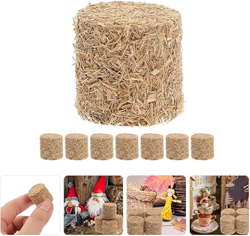 Miniatura 3 de Toyvian 8 piezas de mini pacas de heno de imitación de otoño para decoración de cosecha, pequeña decoración decorativa de Hayrick estireno nieve