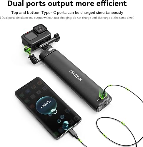 Miniatura 5 de TELESIN Power Grip - Manipulador de palo selfie de extensión de 35.4 pulgadas para teléfono GoPro cámara sin espejo, estación de carga de batería
