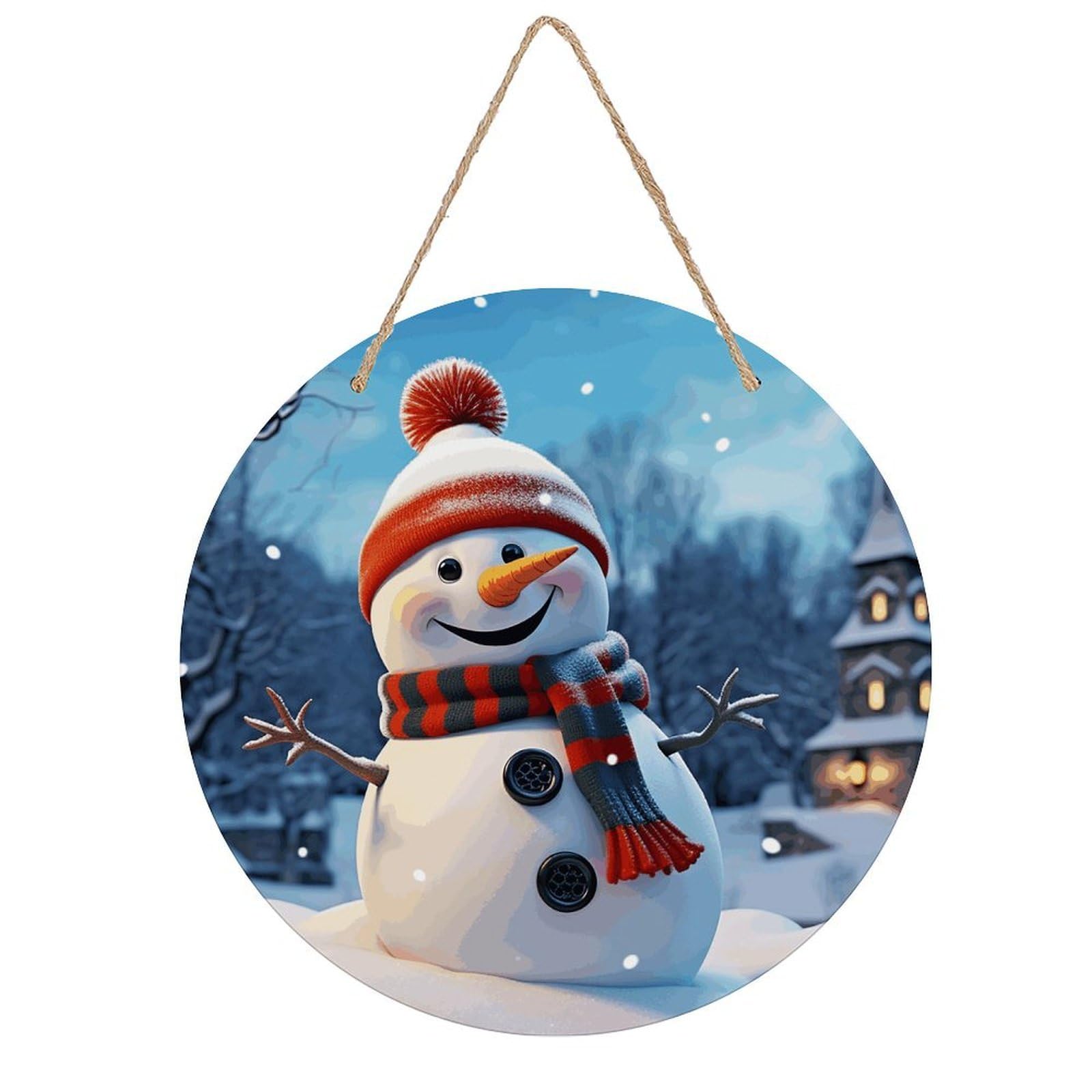 VstaDank Happy Snowman Wall Art Decor with Ropes Wooden Hanging Sign Hanging Wall Decor Artwork Round Wood Painting Modern Wall Prints Decor Picture for Office Bar Home Decors