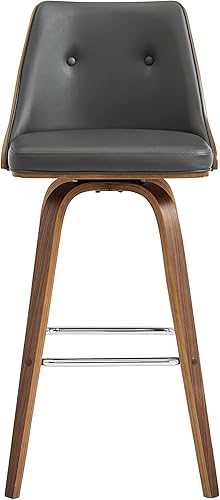 Miniatura 123 de Armen Living Jayden - Taburete de bar moderno giratorio de piel sintética gris y madera de nogal de 26 pulgadas para encimera de isla de cocina