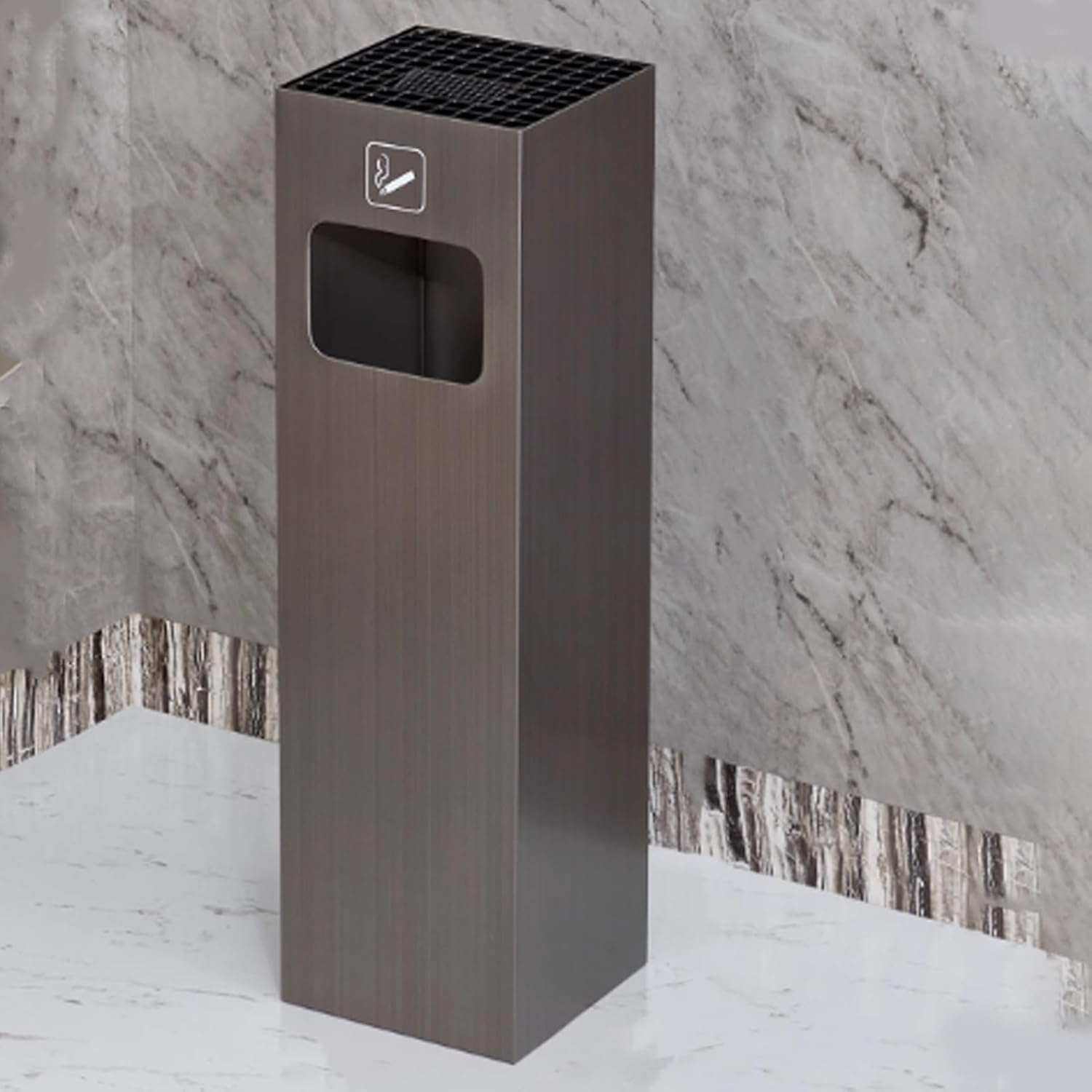 Standing Ashtray Trash Can, Cigarette Disposal Container, Stainless Steel Garbage Bin with Removable Inner Bucket for Restaurant Elevator Entrance(Black)