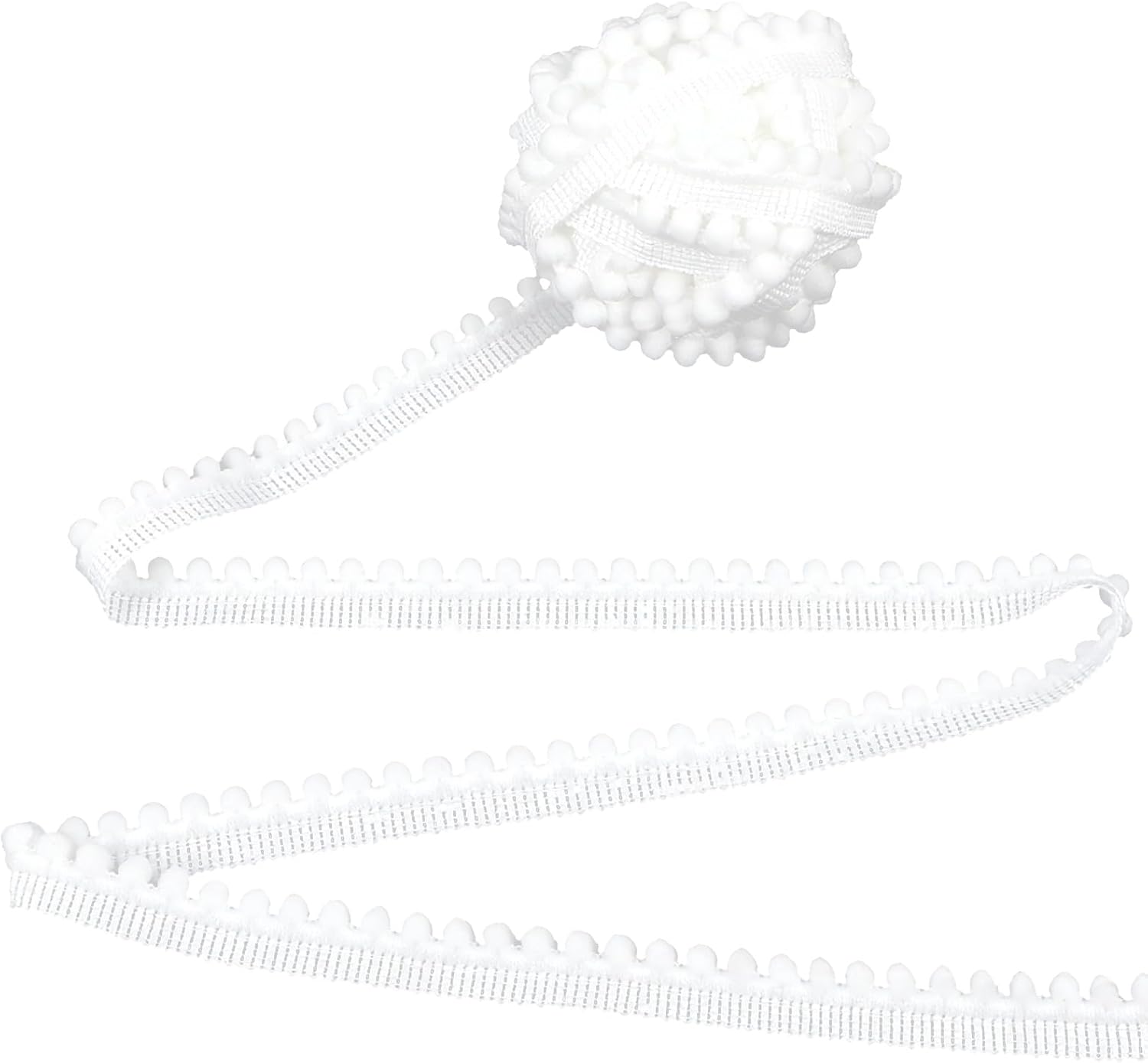 2 Pcs 10 Yards Pom Pom Ribbon - White Mini Pompom Trim for Crafts Ribbon | 1/2 inch Mini Tassels Pom Pom Ball Fringe Trim for Sewing DIY Curtain Clothes Pillow Home Decoration