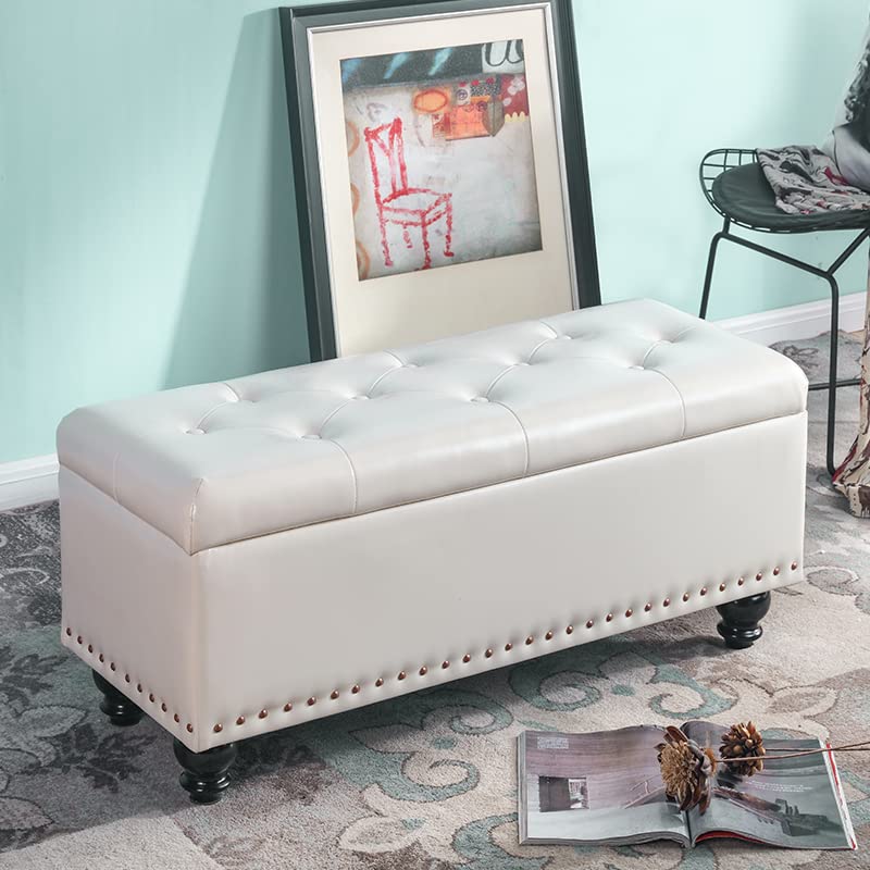FBHappiness Banco de Almacenamiento con Compartimento Grande, Asiento Acolchado y tapizado dzado de Piel sintética, Pasillo o Dormitorio, reposapiés y opción de Asiento Junto a la Ventana.