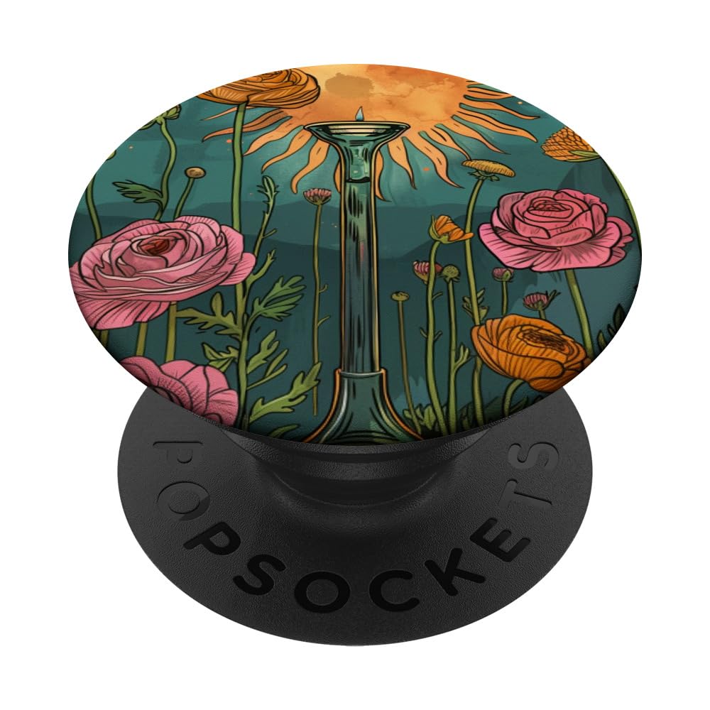 Ranunculus Blossom Witchy Floral Tarot Card PopSockets Swappable PopGrip, Black