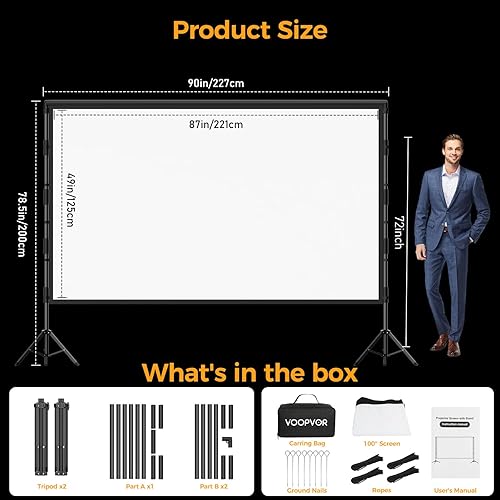 Miniatura 6 de Outdoor Projector Screen and Stand: VOOPVOR 100 inch Portable Projector Screen Indoor - Upgraded Movie Screen 16:9 4K HD - Wrinkle-Free Lightweight