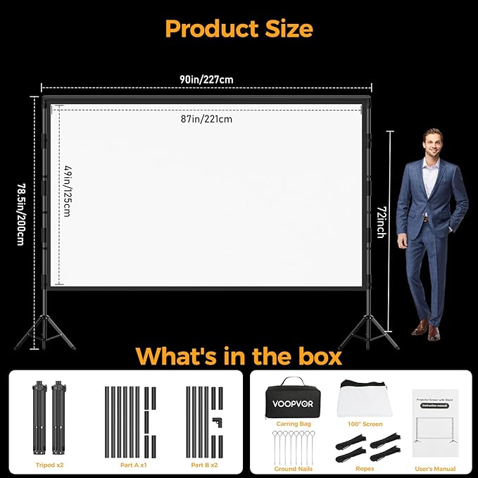 Pantalla Proyector Portátil 100 pulgadas VOOPVOR con Trípode miniatura 6