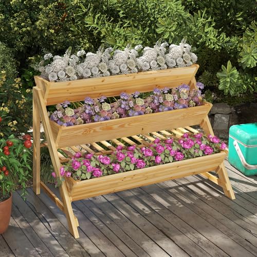 Toolsempire 3-Tier Raised Garden Bed, Elevated Gardening Bed w/2 Side