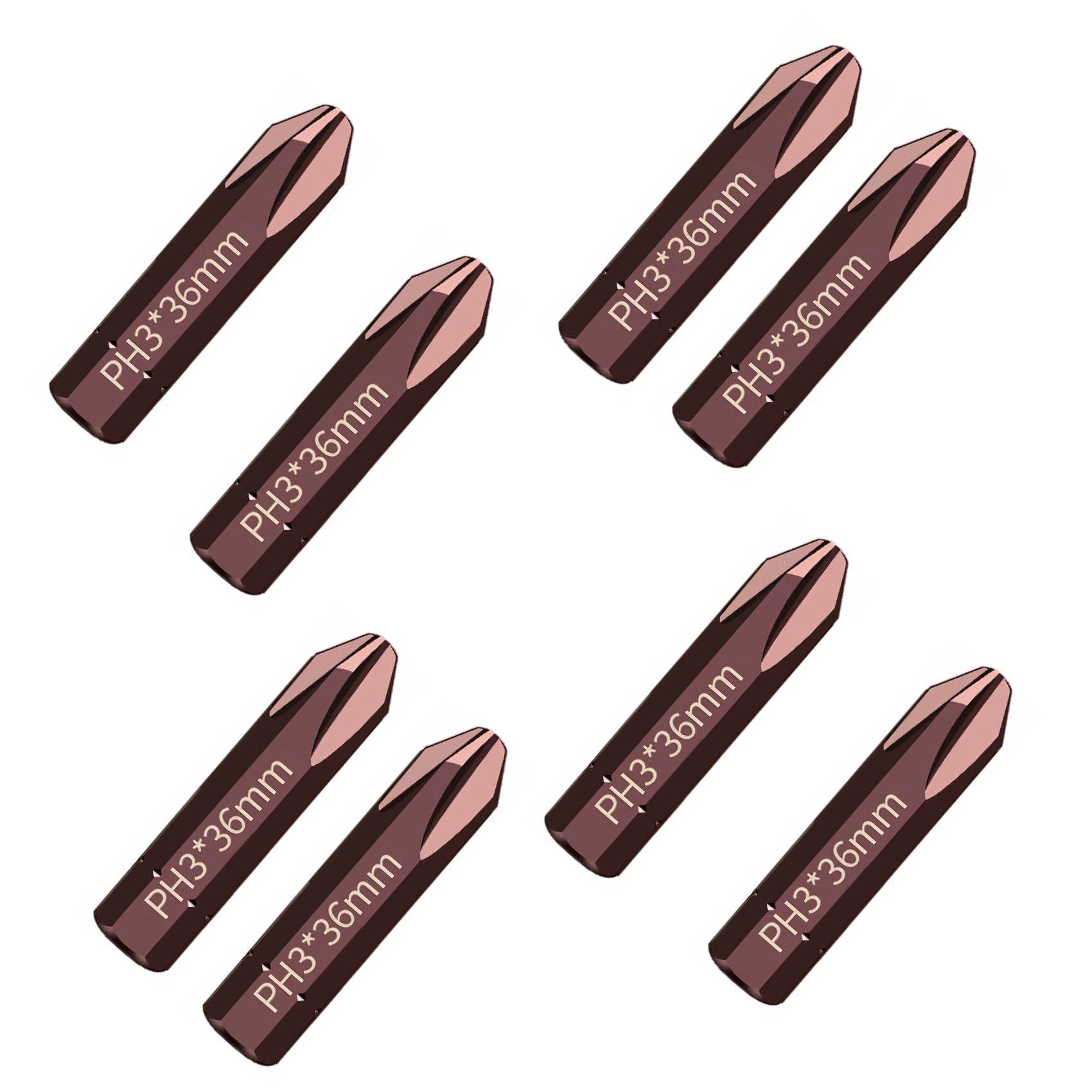 PANSHIYON PH3 Bit,8 Pcs PH3 Phillips Bit with 5/16”(8mm) Hex Shank, 36mm Length S2 Alloy Steel PH3 Impact Bits Set Bulk