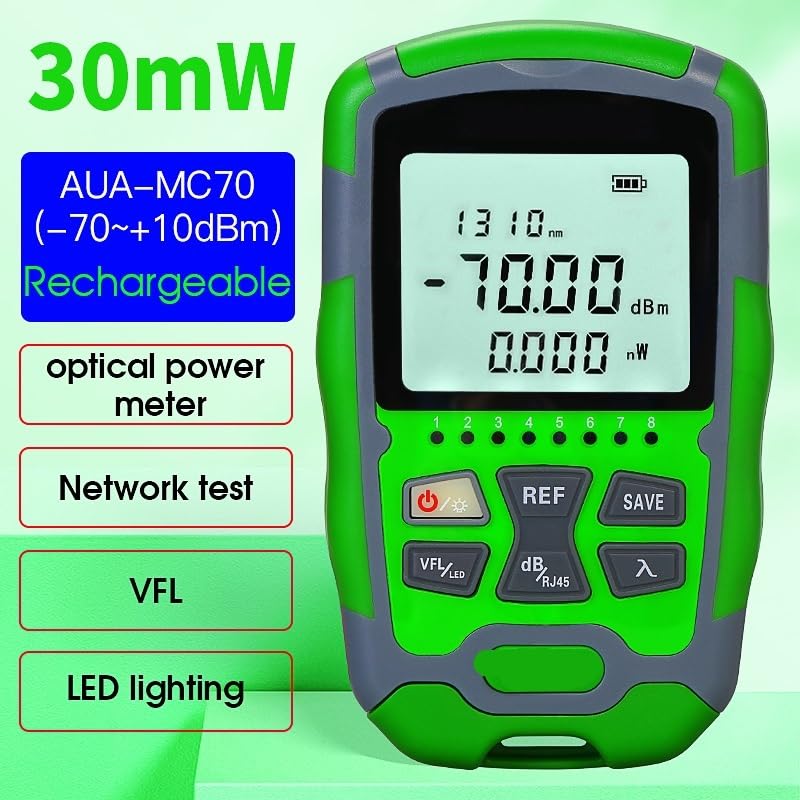 Testeur de fibre OPM rechargeable 4 en 1, mini compteur de puissance optique, localisateur visuel de défauts -70 ~ + 10 dBm,Performances Puissantes(-70 to 10dB 30MW)