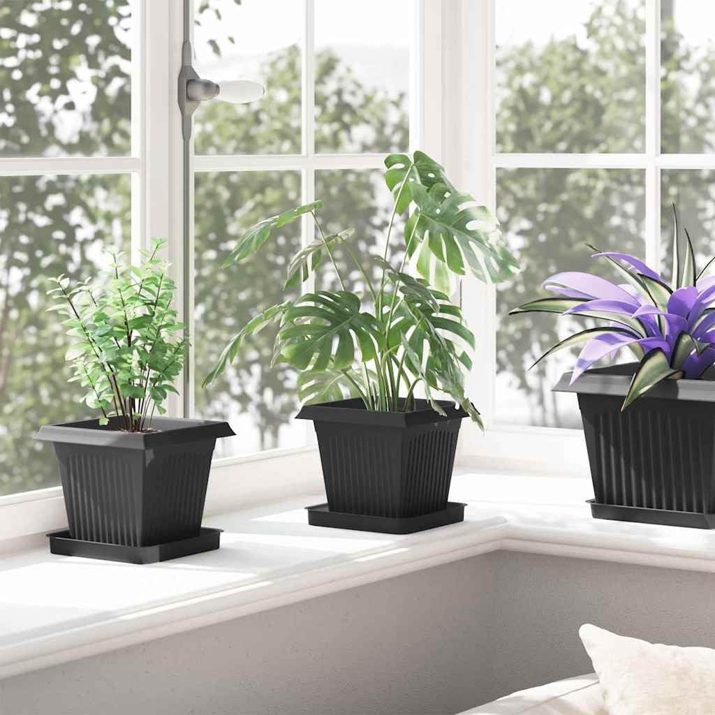 24 Vasi per Piante Quadrati Plastica Neri Fioriere 16x16x14 cm | Set di fioriere leggere con fori di drenaggio e bordo arrotolato, ideali per decorare balcone, terrazzo e casa.