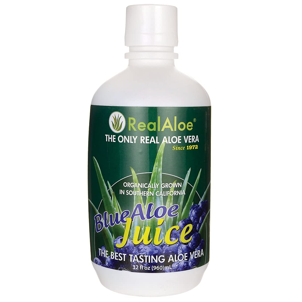Organic Aloe Vera Juice Supplement Drink | California Grown, Farm Fresh Aloe Vera | Hand-Filleted Aloe Leaves Since 1972 | Made with Real Blueberry | Dietary Supplement, 32 fl oz by Real Aloe