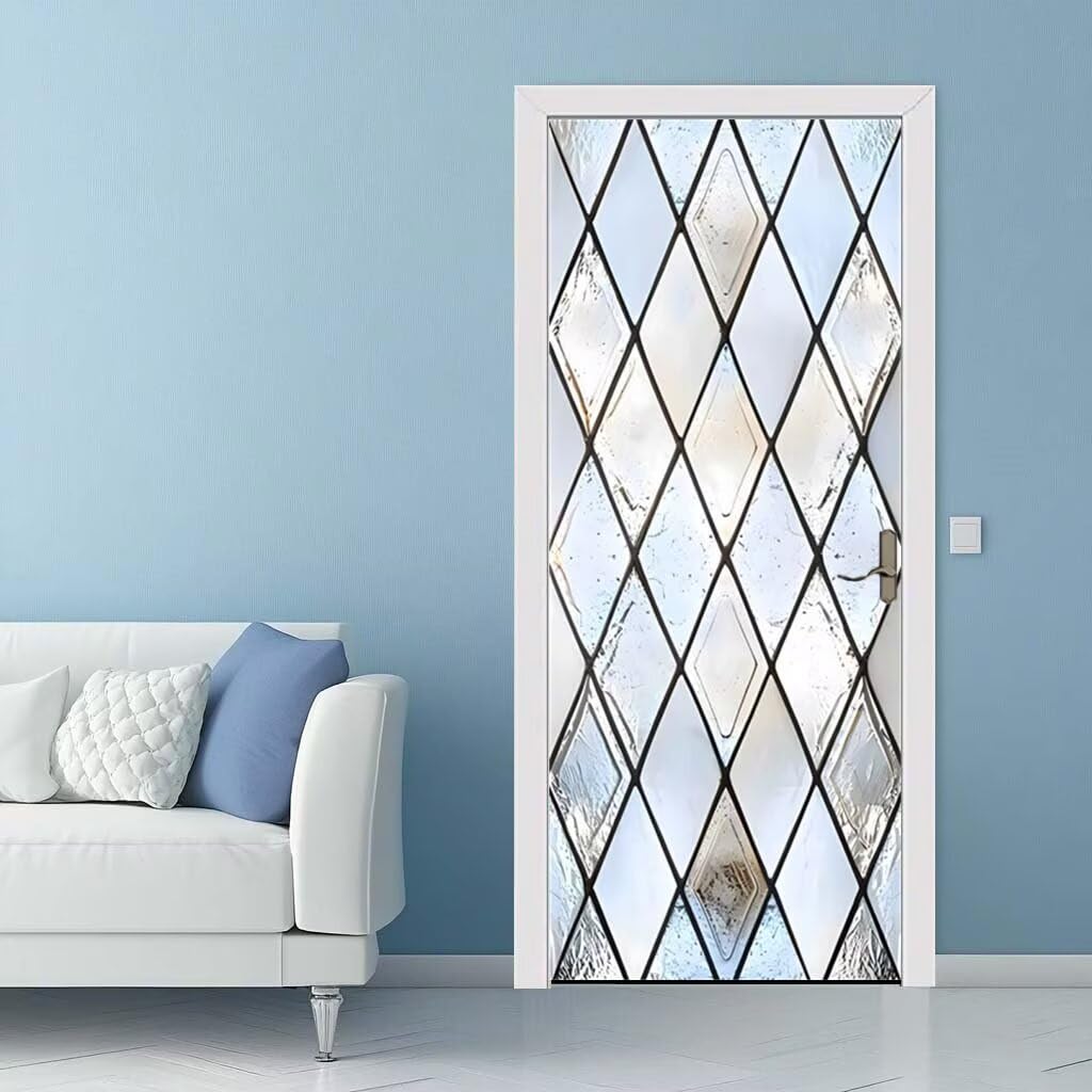 Türfolie Selbstklebend Glasstruktur 77x200cm 3D Türaufkleber Türtapete Selbstklebend Türposter Geometrisch Fototapete PVC Wasserfest Klebefolie Tür Wandtapete für Wohnzimmer Schlafzimmer (DS111)