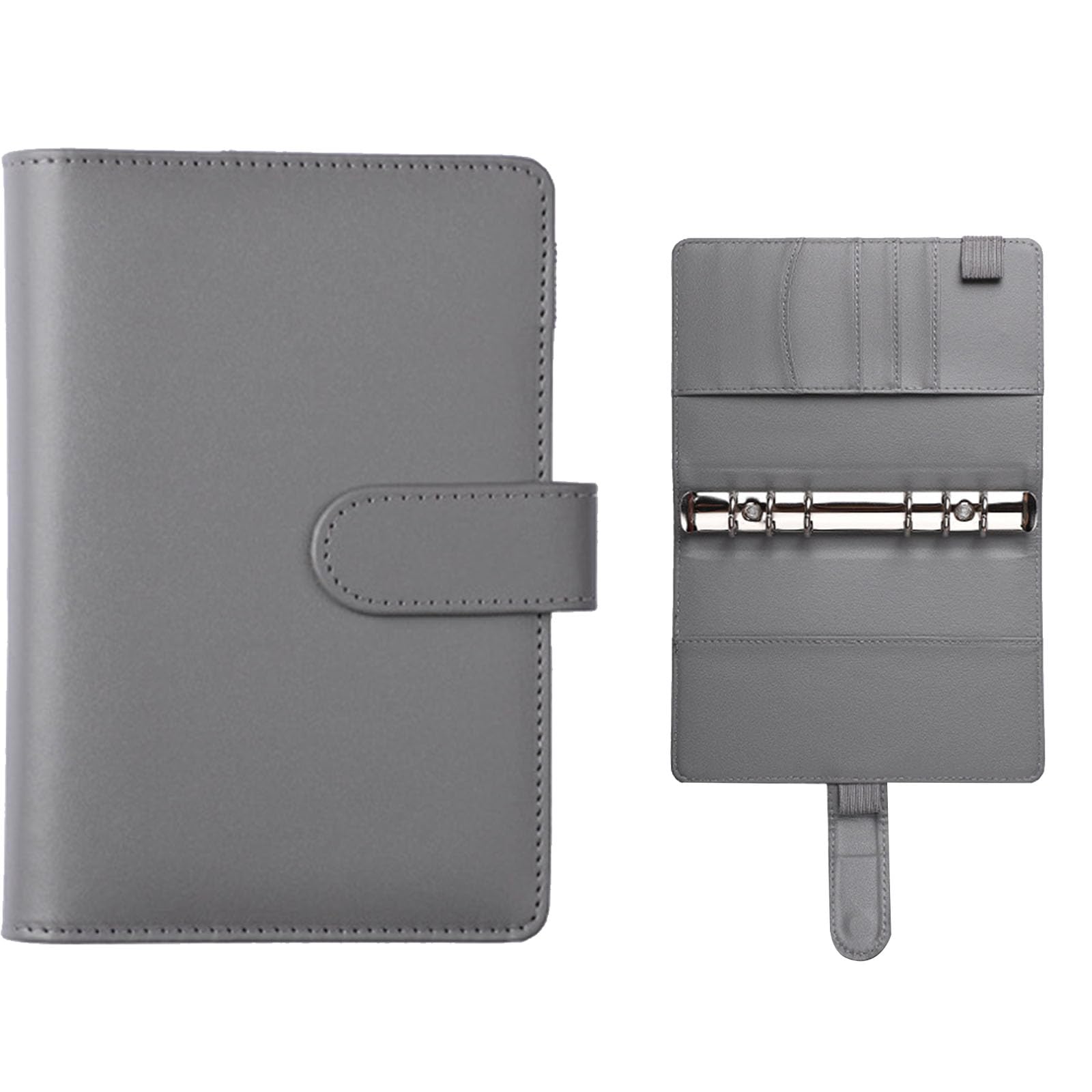 Helweet A6 Binder Cover, PU Leather, Refillable, Budget Planner, Grey, Grau