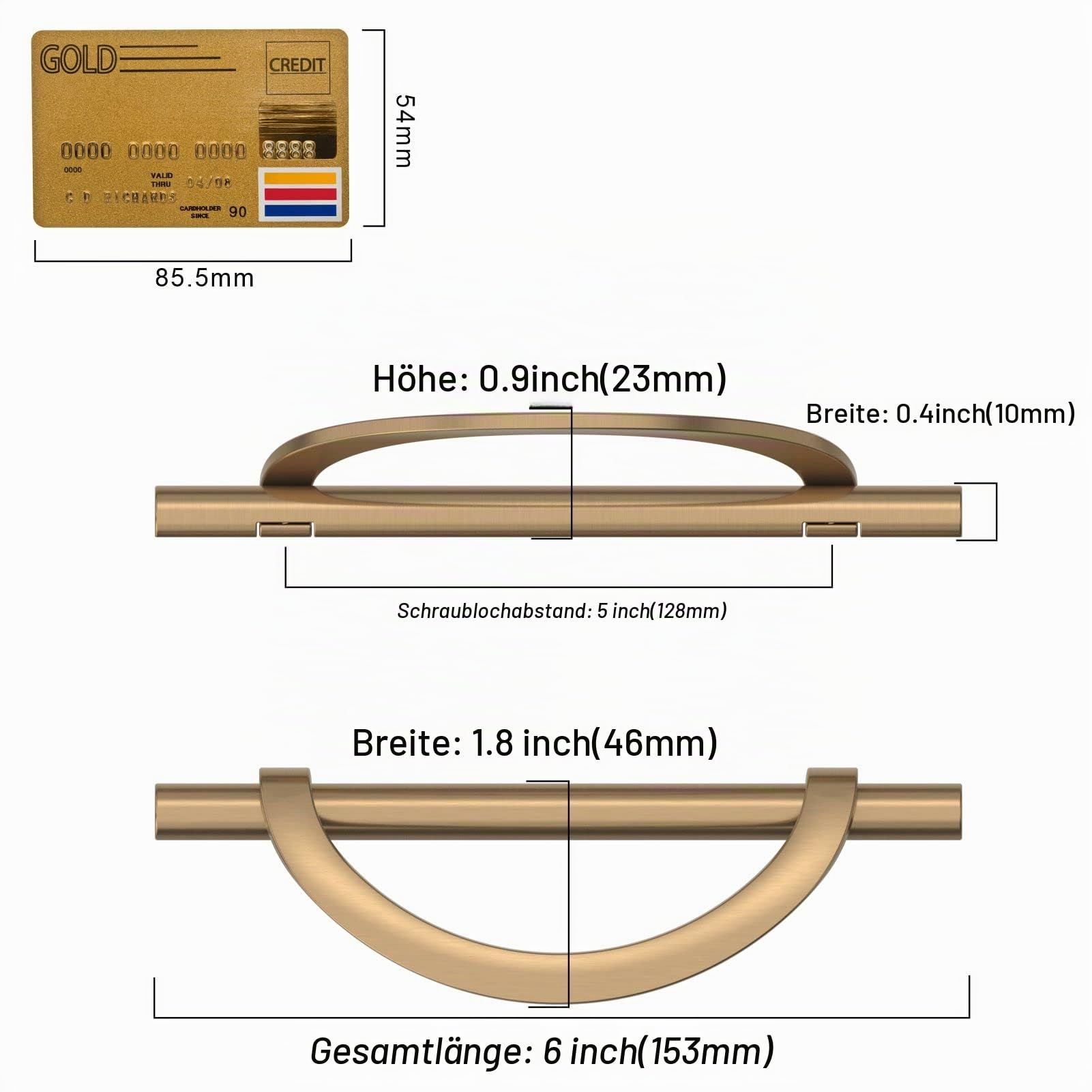 Amerdeco 10 Stück Möbelgriffe Champagner Gold, 128mm Lochabstand, Zinklegierung Schubladengriffe & Schrankgriffe für Küchenschränke & Kleiderschränke UK0017