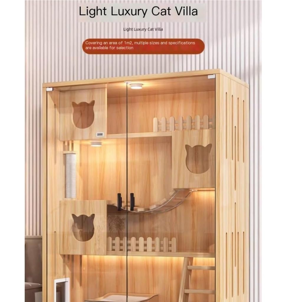 Katzenvilla aus Massivholz mit doppellagigem Katzenschrank für den Innenbereich, Haustier-Katzennest und Katzennest und Katzenstreu, Farbe: 4