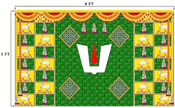 Image of Banana Leaf Decorative Backdrop Cloth for Wedding, Mehndi and Festivals. It's Perfect for Wedding, Party, Newborn Celebration, Haldi, Mehndi and All Other Festive Occasion.(8*5) ft (Design 15)