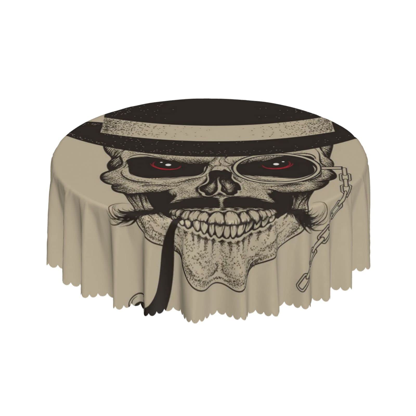 Lsjuee Skull Death Vintage Round Tablecloth 60 Inch Printed Washable Tablecloth for Dining Party Holiday Fall Home Decorative