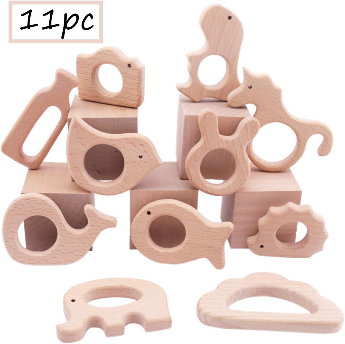 Promise Babe Wooden Baby Teething Toys 11pc Bird Elephant