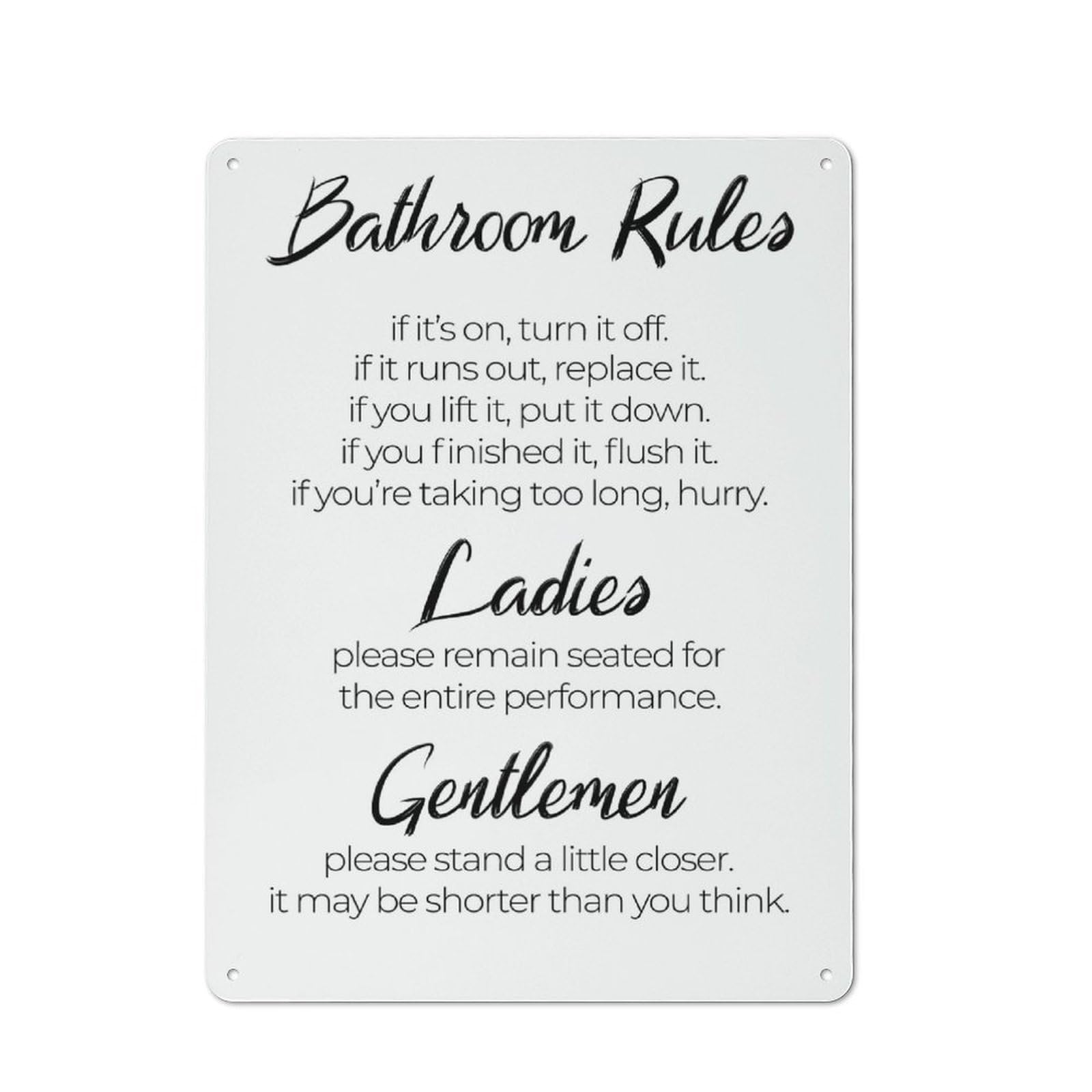 Bathroom Rules Farmhouse Metal Sign 40x30cm, Rustic Cottage Wall Art for Cottage, Kitchen, Hallway Or Breakfast Nook