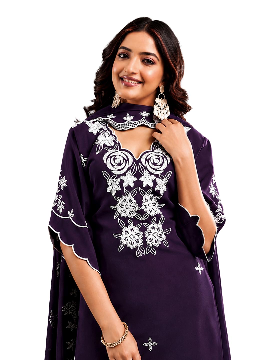 lazzly Woman's Salwar Suit Set with White Floral Embroidery, Traditional Indian Ethnic Wear, Full Length Dress with Dupatta for Wedding & Festive-picture-47