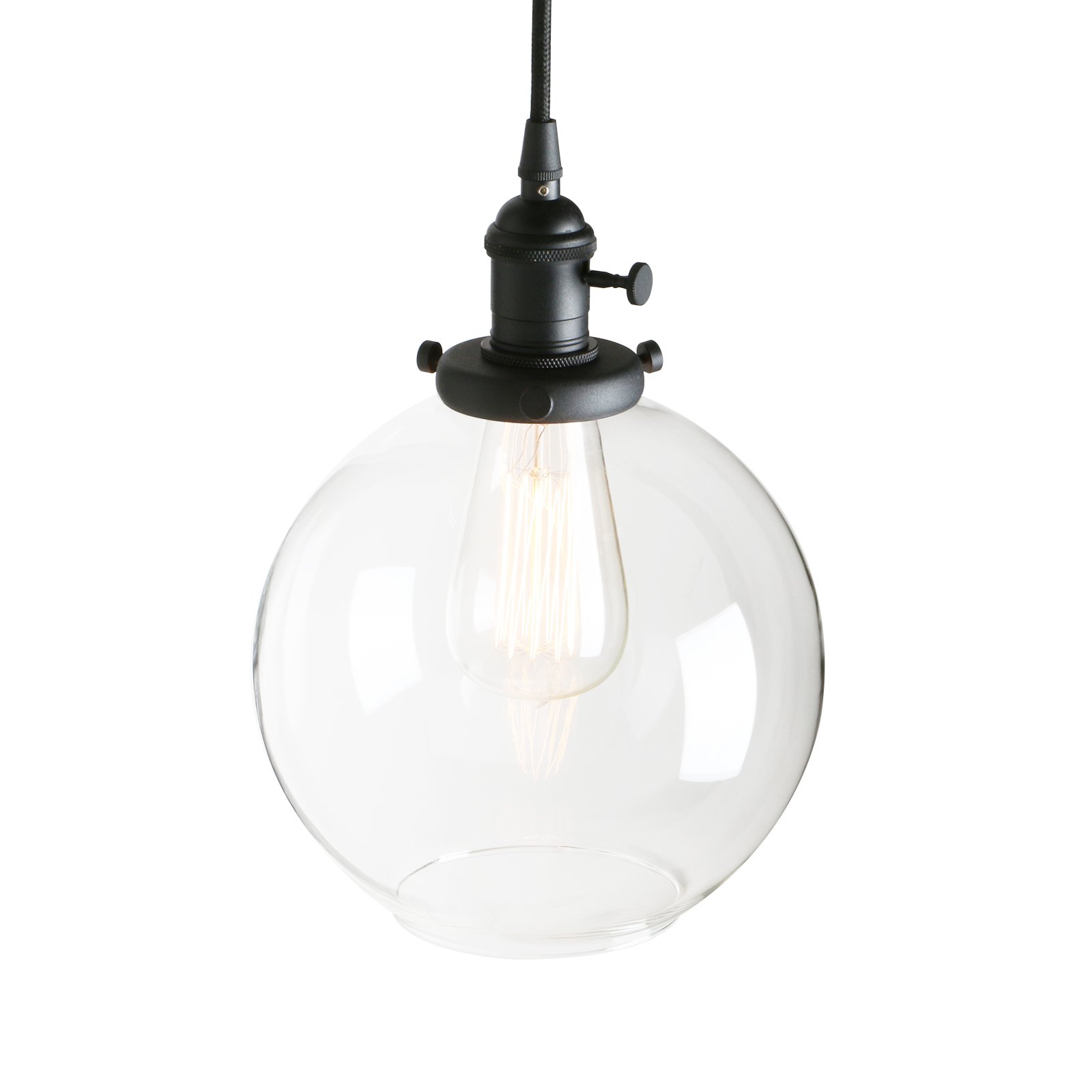 FZQSXAZU Industrial Vintage Pendant Light with Clear Globe Glass Lampshade for Bar Island E27 Base 7.9 Inch Diameter (Black)