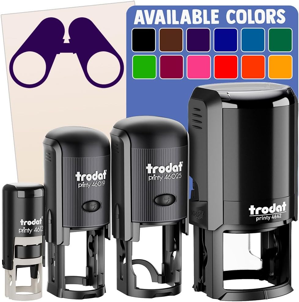 Binoculars Bird Watching Self-Inking Rubber Stamp Ink Stamper for Stamping Crafting Planners - 1-1/2 Inch Large - Red Ink