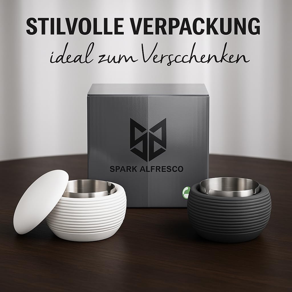 Spark Alfresco Tischgefäß aus Beton mit Deckel – Inklusive Edelstahlschale, Für Innen & Außen, Ø 12,5 cm (Dunkelgrau)