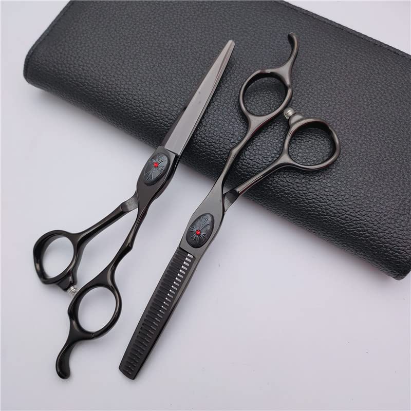 Forbici da Taglio per Capelli, Forbici Professionali da 6 Pollici in Acciaio 440C, Nere, per Taglio, Sfoltimento, Barbiere, Parrucchiere. Set di Forbici.