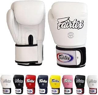 Fairtex Guantes de boxeo Muay Thai BGV1 Color: negro, azul, rojo, amarillo, blanco, tamaño: 10, 12, 14, 16 onzas, guantes de entrenamiento para kickboxing MMA K1 (blanco, 14 onzas)