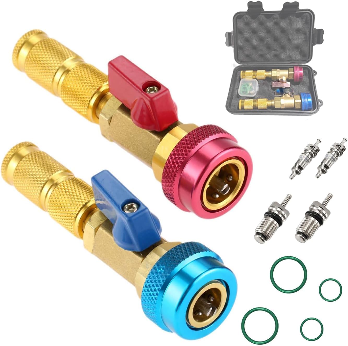 R134A R12 Valve Core Quick Remover Installer, Air Conditioning Adjustable High and Low Pressure Valve Core Tool kit within Impact Water proof storage case