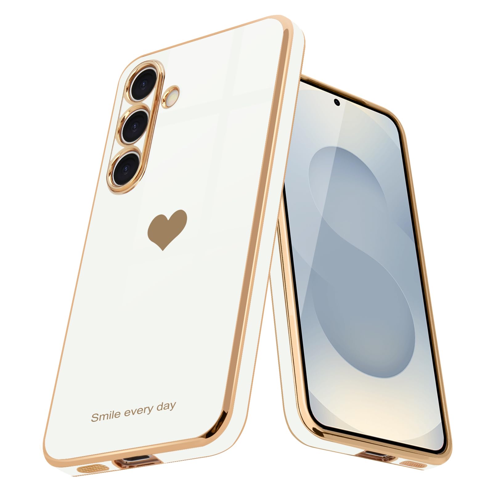 Teageo for Samsung Galaxy S25 5G Case for Women Girl Cute Love-Heart Luxury Bling Soft Back Cover Full Camera Protection Silicone Shockproof Phone