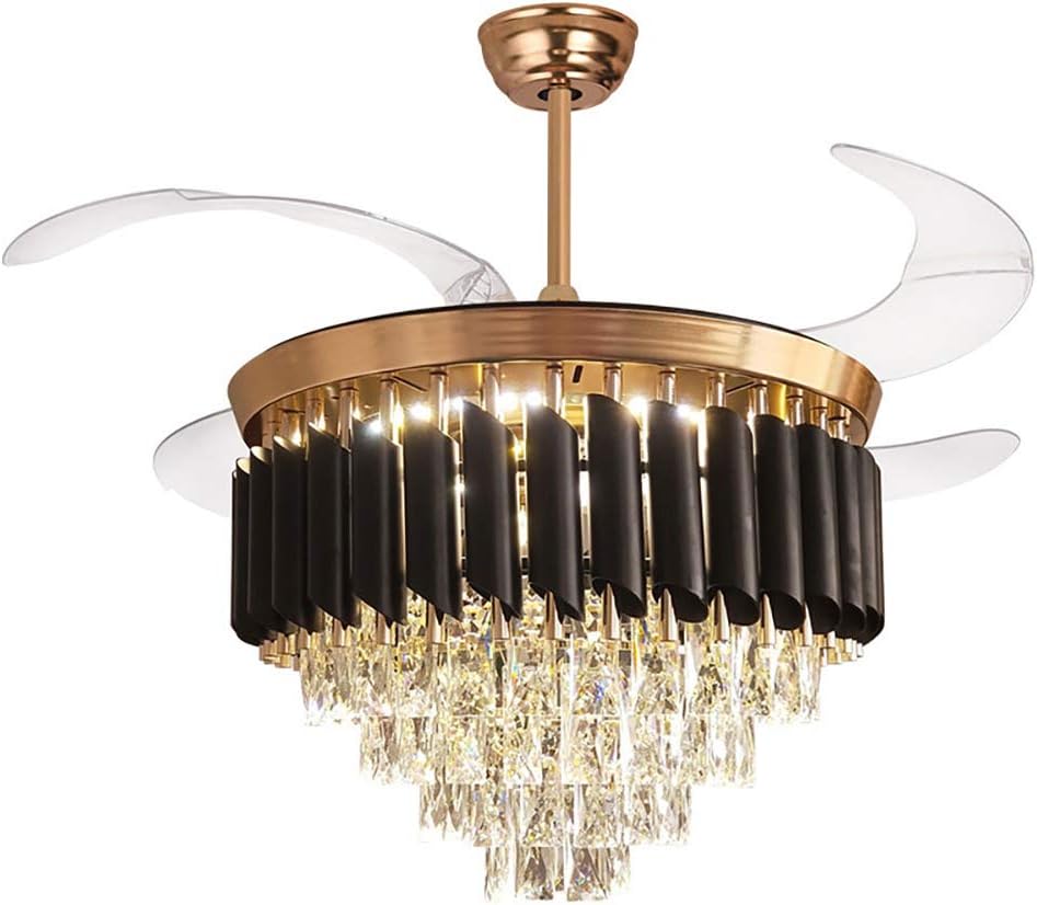 42inch Crystal Chandelier Ceiling Light LED - 4 Acrylic Automatic Retractable Crystal Fan Blade Ceiling Lamp for Living Room/Dining Room/Hall (Gold-3)