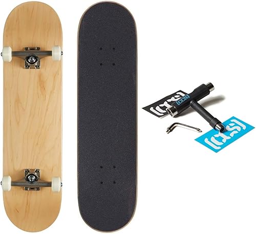 CCS Blank Skateboard Complete  Plain Natural Maple Wood  Professional Grade  Fully Assembled with Skate Tool & Stickers  Adults, Kids, Teens, Youth