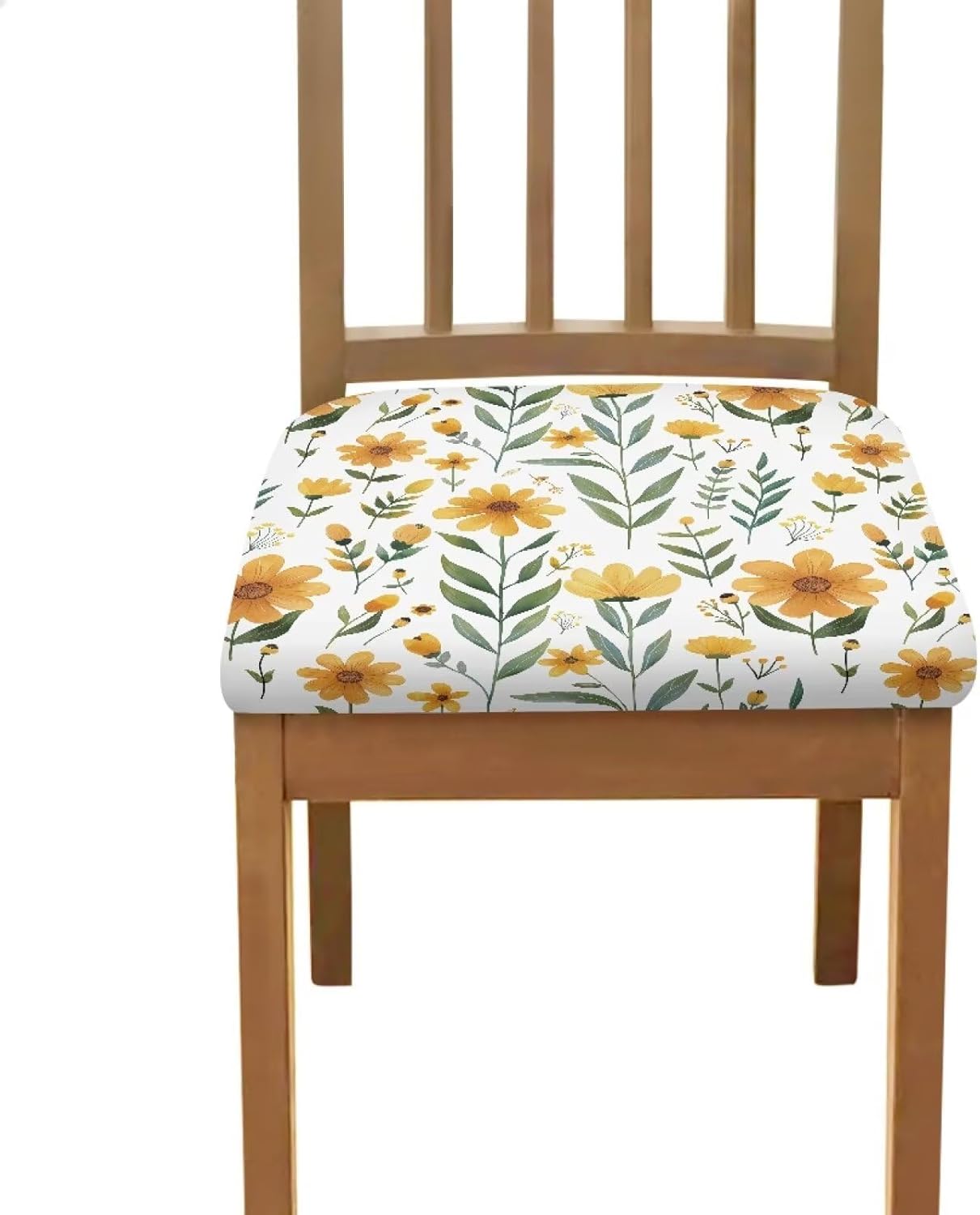 Kuiaobaty Yellow Floral Seat Covers for Dinning Room Chairs 4 Pack Stretch Office Computer Chair Seat Covers Bedroom Living Room Bar Desk Chair Cushion Slipcover Protectors