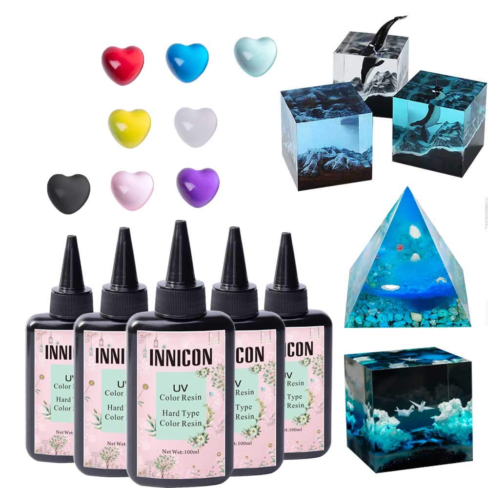 Mescolare Set Di Resina Epossidica UV Per Gioielli Fai-da-te - 5 Flaconi Da 100 Ml (totale 500 Ml) In 5 Colori A Scelta - Con Mini Lampada UV Portatile - Polimerizzazione Rapida In 2 Minuti - 2