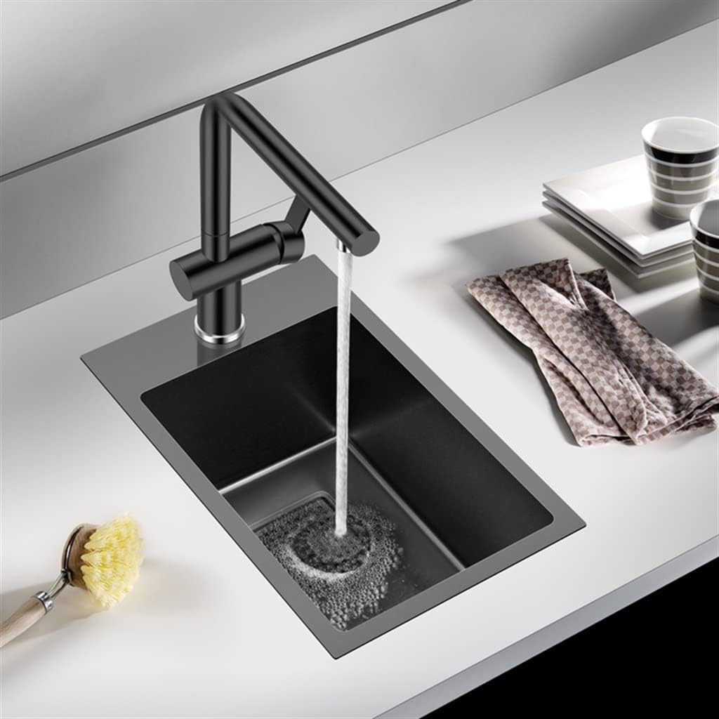 Black Nano Stainless Steel Small Single Tank Kitchen Pantry Bar Balcony Small Sink (Black 280 x 460 x 220 mm) (Black 280 x 460 x 220 mm)