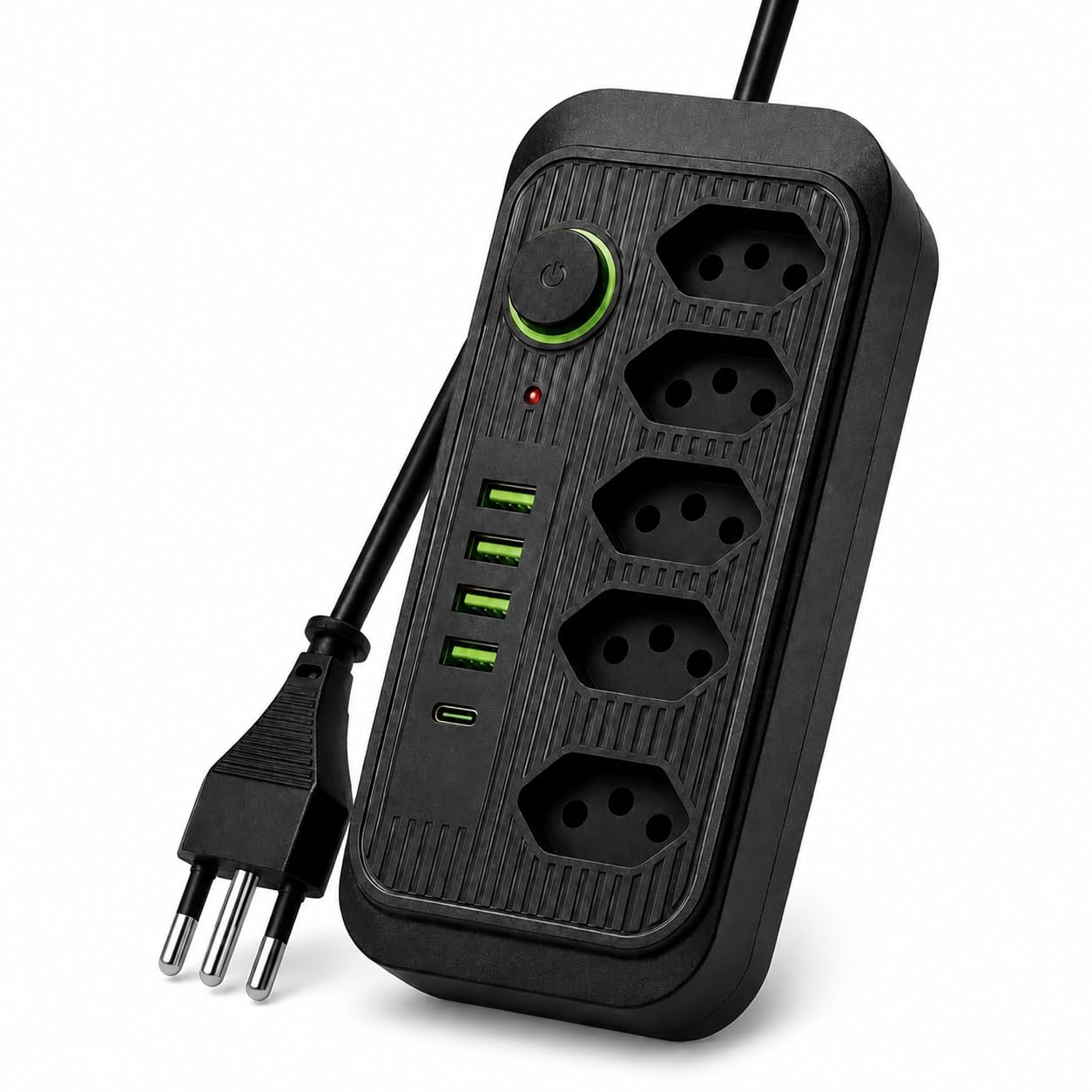 Extensão Elétrica, Filtro de linha, com 5 Tomadas + 4 USB + USB-C, Régua de Energia