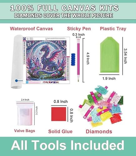 Lophomie Diamond Art Kits for Adults, 5D DIY Purple Dragon Diamond Painting Kits for Adults Beginners, Round Full Drill Paint with Diamonds Crafts for Home Wall Decor Gifts 14x14 in — view 5