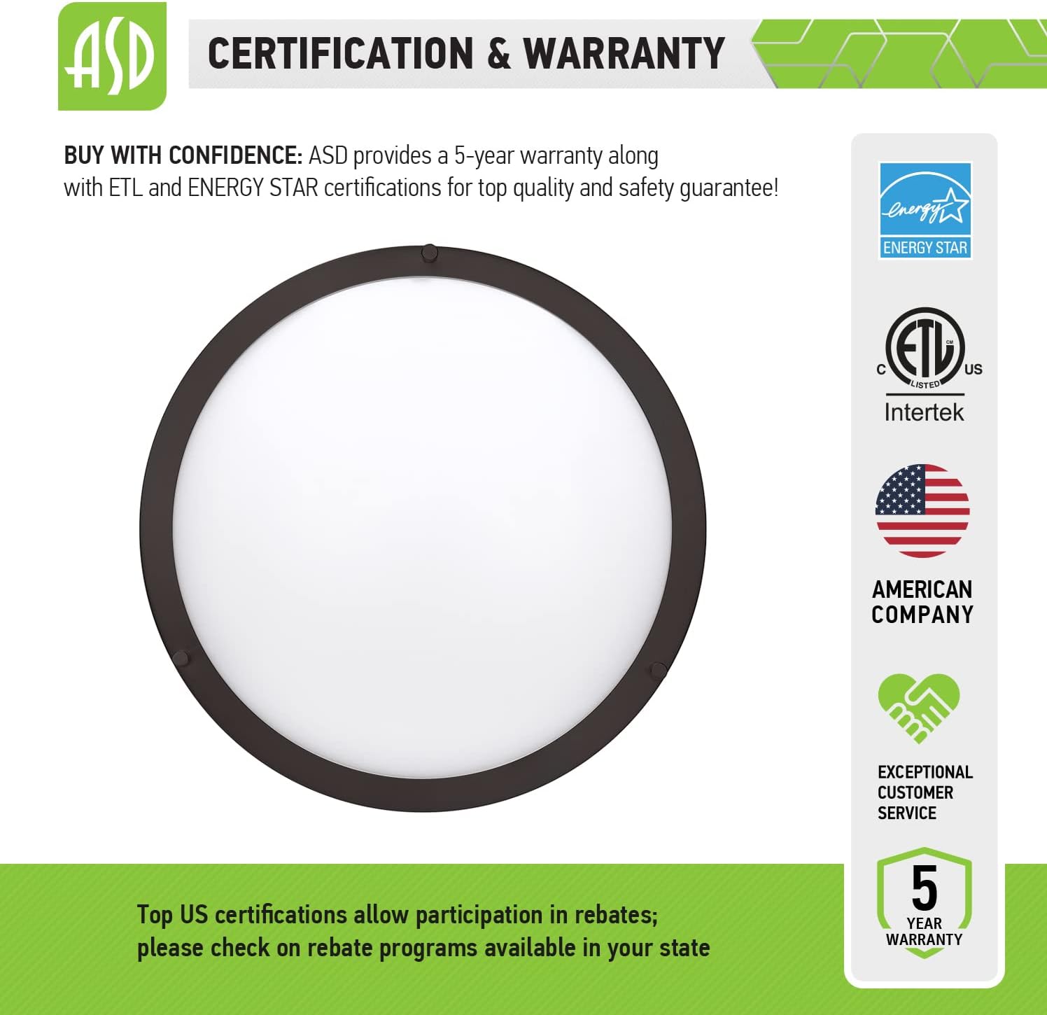ASD 16 Inch Flush Mount Ceiling Light, 3000/4000/5000K Adjustable, Dimmable LED Close to Ceiling Light Fixture for Kitchen Hallway, Oil Rubbed Bronze, 24W (190W Eqv.), 1854 Lm, Energy Star, ETL - - 