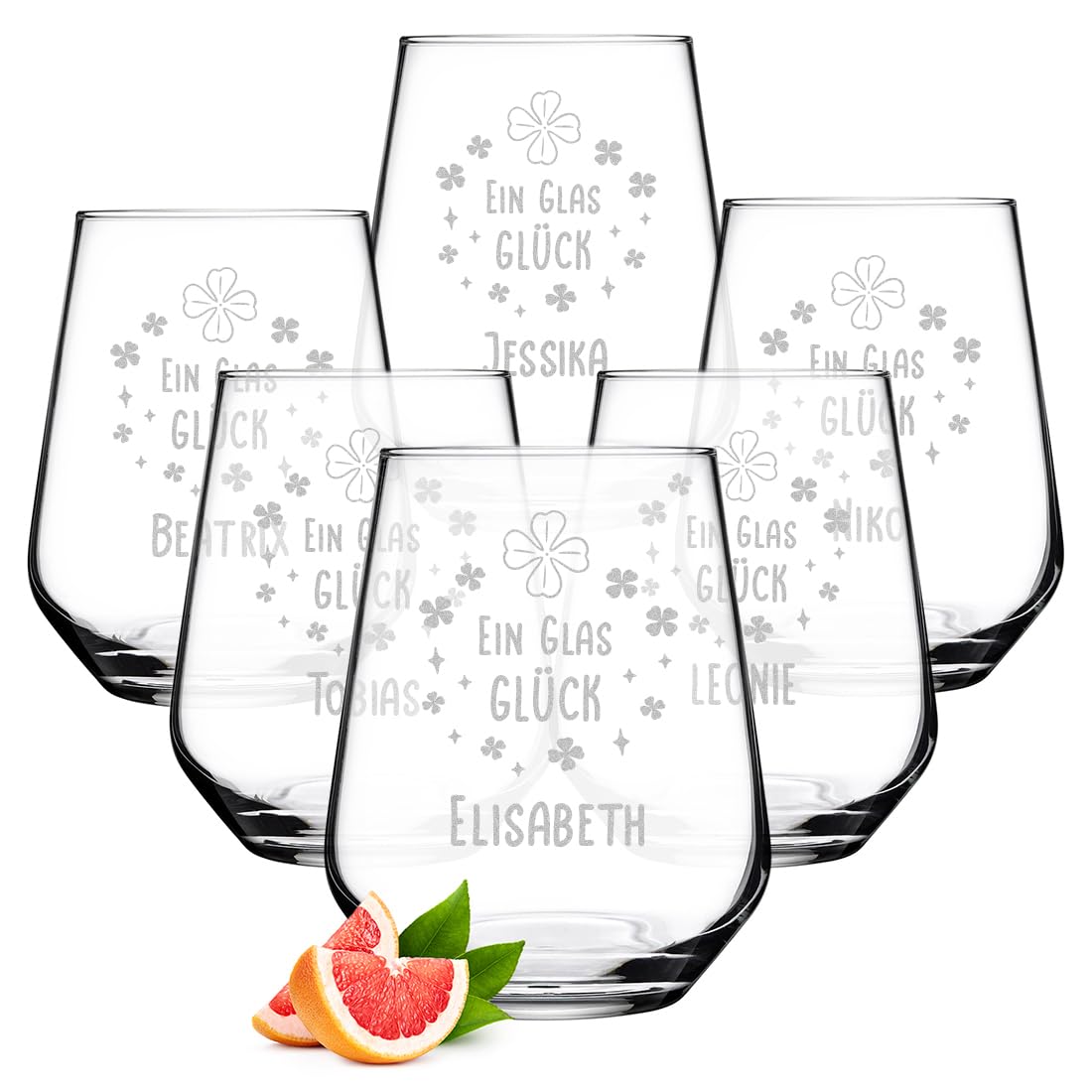 polar-effekt Wasser Gläser-Set 6 Stück 425 ml mit Gravur - Glücksbringer Trinkglas - personalisierte Saftgläser - Geschenke für Frauen - BPA-freies Glas