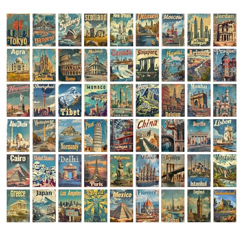 Image of Wallgasm Paper Travel Posters - Set of 54, 4x6 Inches, Aesthetic Room Decor for Bedroom, Living Room & Office