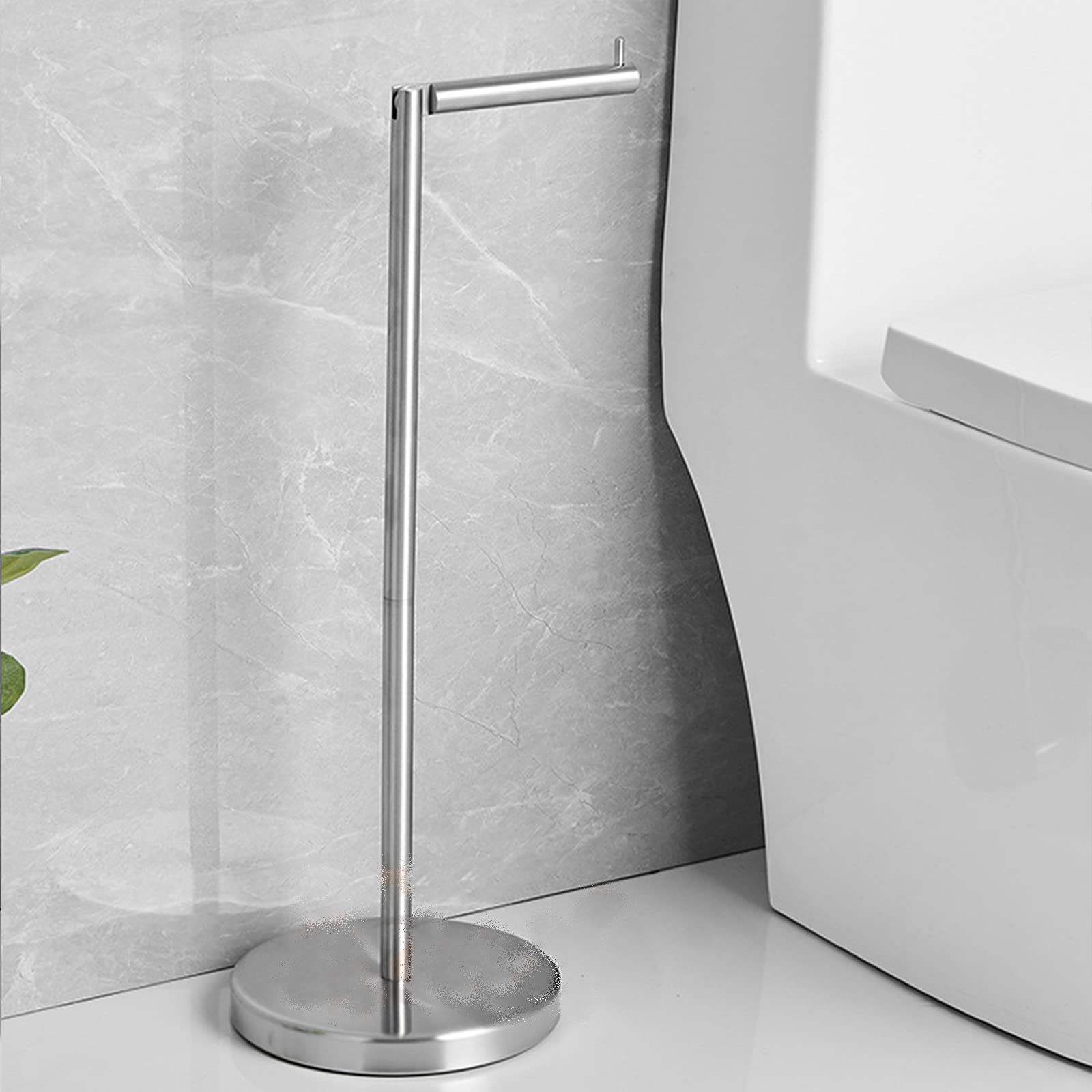 Brushed Nickel Free Standing Toilet Paper Holder Stand With Storage Reserves - Holds 5 Mega - View #6