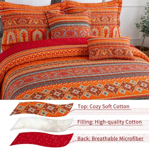 VAPUTAR Cotton Quilt Twin Size Bedding Set - 2 Pieces Twin Quilt Bedding Set, Boho Twin Size Quilts, Lightweight Reversible Coverlets Bedspreads for Farmhouse Bedroom (Red/Orange)