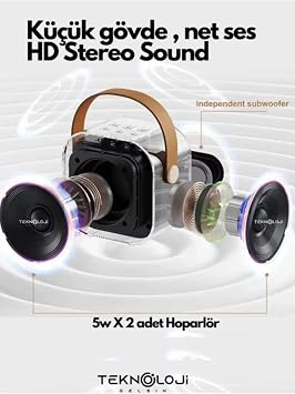 K12 Kablosuz Bluetooth Hoparlör Karaoke Mikrofon 5 Ses Efektli Rgb Hd Stereo Ses Usb/Sd/FM