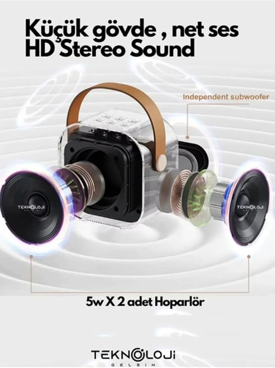 K12 Kablosuz Bluetooth Hoparlör Karaoke Mikrofon 5 Ses Efektli Rgb Hd Stereo Ses Usb/Sd/FM