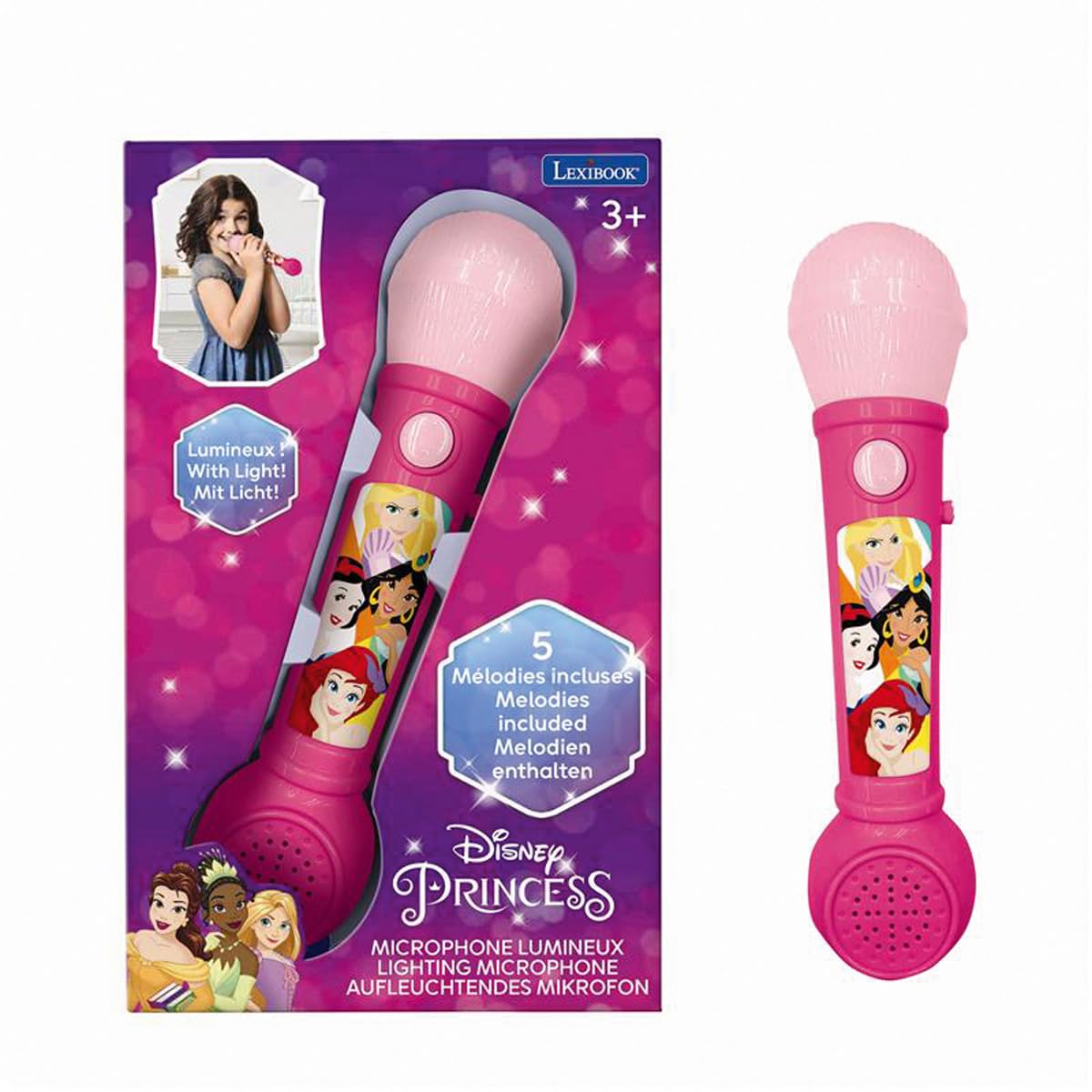 LEXIBOOK, Light-Up Microphone with Melodies and Sound Effects, Pink, MIC80DPLXB