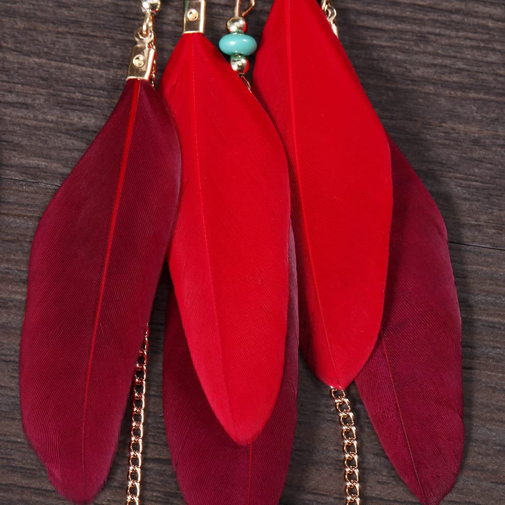 2 Piezas Pendientes de Plumas-Bohemio Pendientes de Plumas Redondas geométricas de Plumas, Pluma caída de Pendientes de Aguja Curvada para Mujeres Joyas de Moda ui