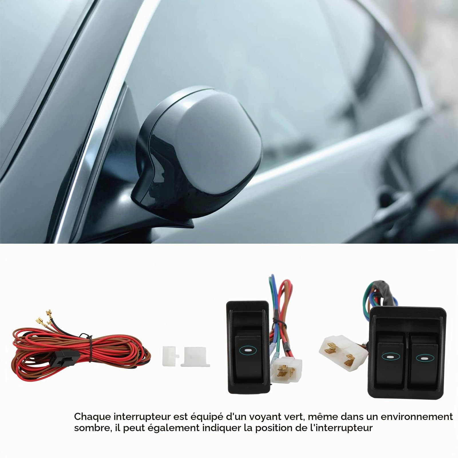 Commutateur universel de lève-vitre de voiture, kit de régulateur de commutateur de lève-vitre universel de voiture 5pcs Kit de régulateur automatique avec faisceau de câblage de 2 portes
