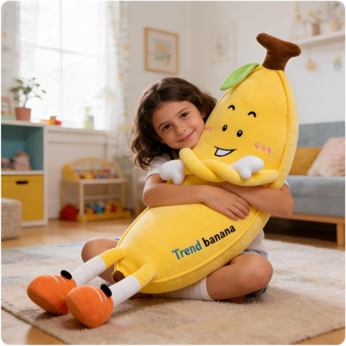 Banana Plush Body Pillow， 39.5 inches Banana Long Body Plush Pillow， Cute Fruit Plushie Hugging Pillow，for Kids Adult, Ideal Chrismas Birthday Gift (Yellow)