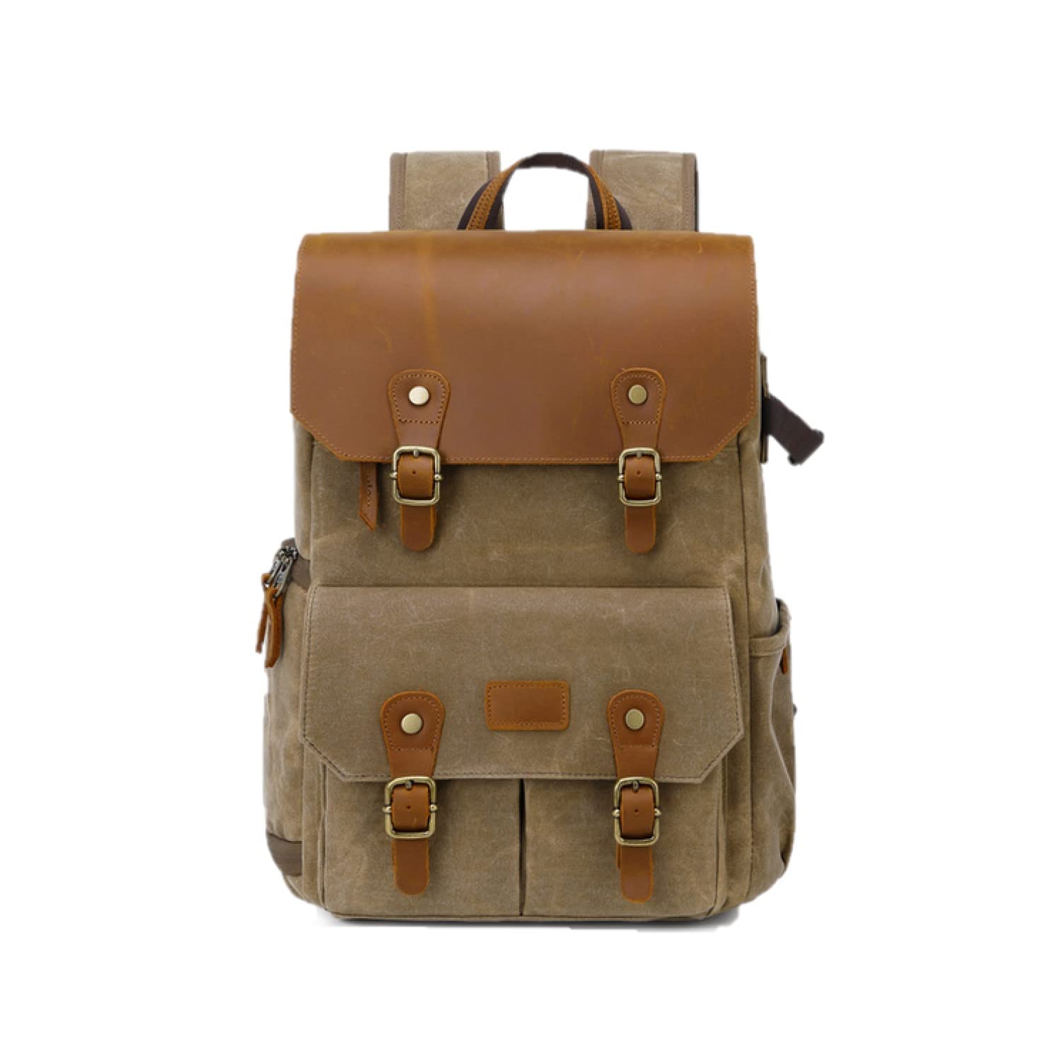 Zaino da viaggio in tela Batik impermeabile retrò kaki borsa a tracolla per portatile con cintura treppiede per Canon EOS 6D, 6D II, 6D III, 6D IV con obiettivo EF-S 17-85mm o obiettivo EF-S 18-135mm